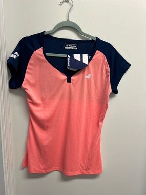 Women’s Coral and Navy Performance Tennis Top